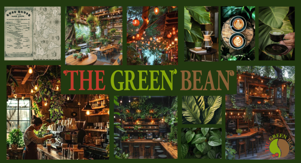 Immagine di copertina del progetto The Green Bean, con illustrazione a tema caffè e palette verde che richiama sostenibilità e consumo consapevole.